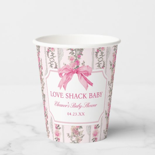 Pink Bow Liebe Shack Baby Duschfavoriten Pappbecher (Vorderseite)
