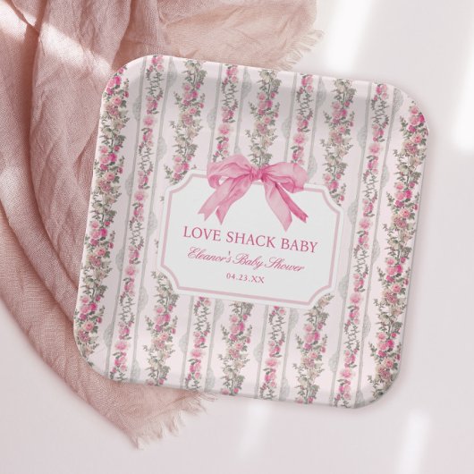 Pink Bow Liebe Shack Babydusche Pappteller