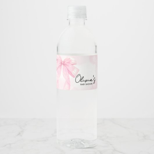 Pink Bow Little Boo Baby Dusche Wasserflaschenetikett (Vorderseite)