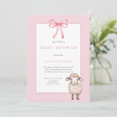 Pink Bow Little Lamb Baby Dusche Einladung (Stehend Vorderseite)