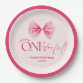 Pink bow Little Miss Onederful 1. Geburtstag Pappteller (Vorderseite)