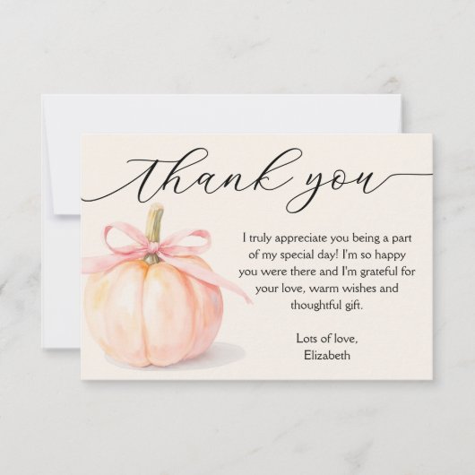 Pink Bow Little Pumpkin Baby Dusche Danke Mitteilungskarte (Vorderseite)