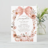 Pink Bow Little Pumpkin Baby Dusche Einladung (Stehend Vorderseite)