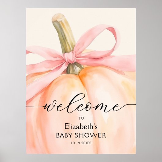 Pink Bow Little Pumpkin Baby Dusche Willkommen Poster (Vorne)