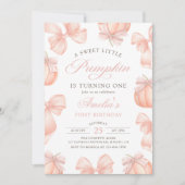 Pink Bow Little Pumpkin Geburtstag Einladung (Vorderseite)