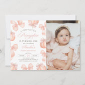 Pink Bow Little Pumpkin Geburtstag Foto Einladung (Vorderseite)