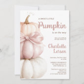 Pink Bow Little Pumpkin Girl Babydusche QR Code Einladung (Vorderseite)