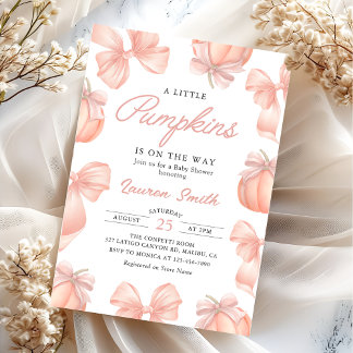 Pink Bow Little Pumpkin on Way Baby Shower Einladung