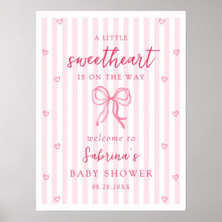 Pink Bow Little Sweetheart Baby Shower Welcome Poster