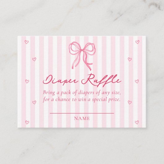 Pink Bow Little Sweetheart Diaper Raffle Card Begleitkarte (Vorderseite)