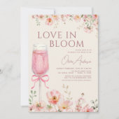 Pink Bow Love in Bloom Champagne Bridal Shower Einladung (Vorderseite)