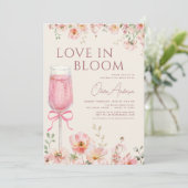 Pink Bow Love in Bloom Champagne Bridal Shower Einladung (Stehend Vorderseite)
