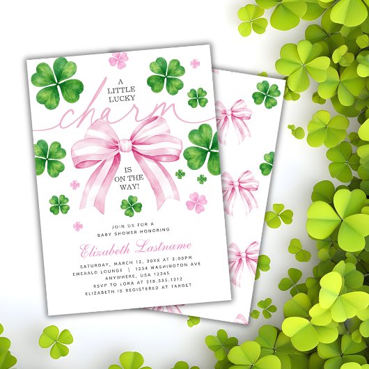 Pink Bow Lucky Charm Baby Shower Invitation Einladung