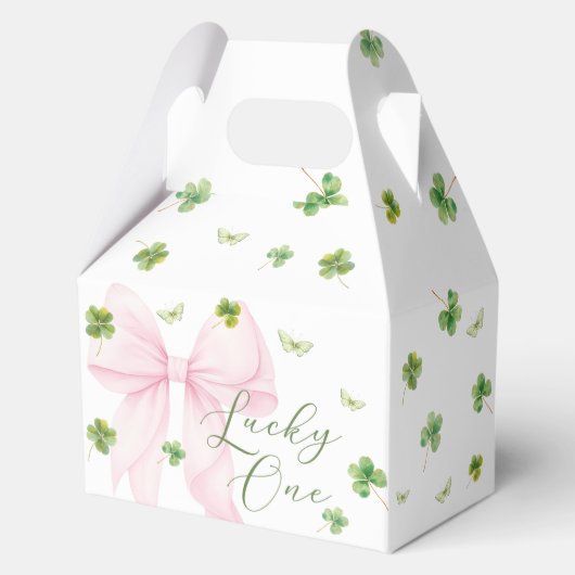 Pink Bow Lucky One 1st Birthday Favor Boxes Geschenkschachtel (Vorderseite)