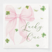 Pink Bow Lucky One 1st Birthday Napkins Serviette (Vorderseite)