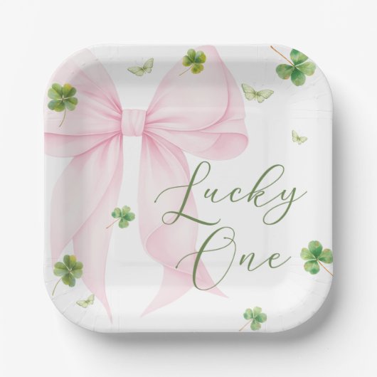 Pink Bow Lucky One 1st Birthday Paper Plates Pappteller (Vorderseite)