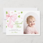 Pink Bow Lucky One Birthday Flat Thank You Card Dankeskarte (Vorderseite)