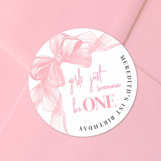 Pink Bow Mädchen 1. Geburtstag Runder Aufkleber