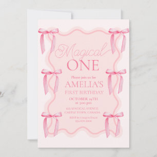 Pink Bow Magic One Birthday Party Einladung