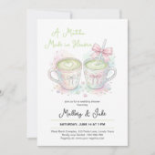 Pink Bow Matcha Made in Heaven Wedding Shower Einladung (Vorderseite)