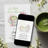 Pink Bow Matcha Made in Heaven Wedding Shower Einladung