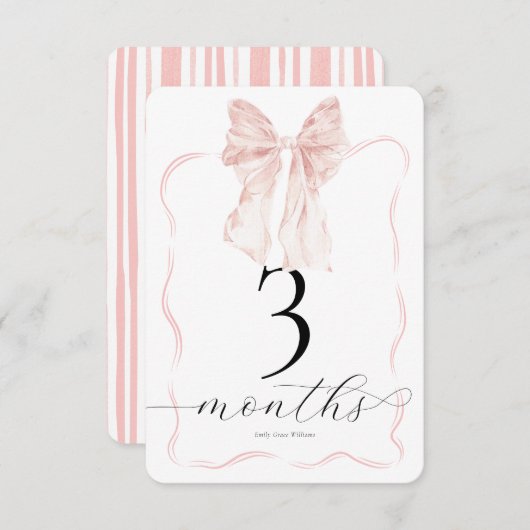 Pink Bow Milestone Cards Baby Foto Prop - 3 Monate Einladung (Vorne/Hinten)