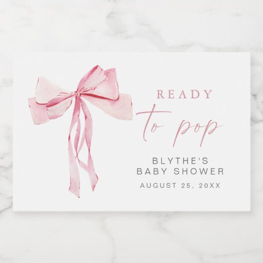 Pink Bow Mini Sparkling Weinkeller Bereit zum Pop Schaumweinetikett (Einzelnes Label)