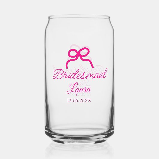 PINK BOW Minimaladd Name Brautjungfrau Geschenk Ja Dosenglas (Vorderseite)