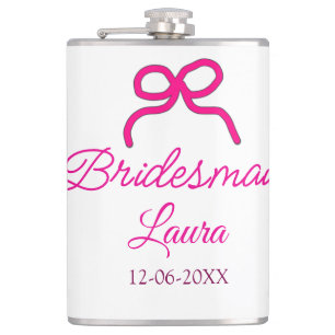PINK BOW Minimaladd Name Brautjungfrau Geschenk Ja Flachmann