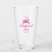 PINK BOW Minimaladd Name Brautjungfrau Geschenk Ja Glas (Rückseite)