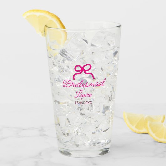 PINK BOW Minimaladd Name Brautjungfrau Geschenk Ja Glas (Vorderseite Ice)