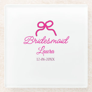PINK BOW Minimaladd Name Brautjungfrau Geschenk Ja Glasuntersetzer