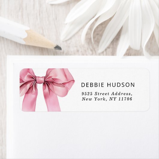 Pink Bow minimalistisch elegante Rücksendeadresse (Insitu)