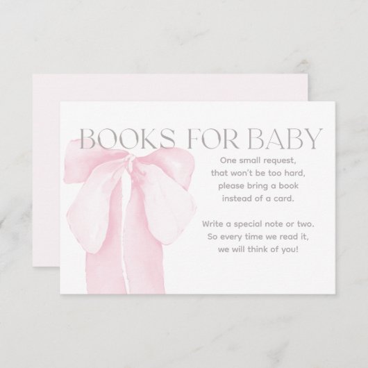 Pink Bow Minimalistisch Girl Baby Duschbücher Einladung (Vorne/Hinten)