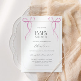 Pink Bow Minimalistisch Girl Baby Dusche Einladung