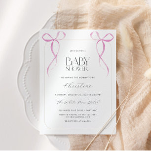Pink Bow Minimalistisch Girl Baby Dusche Einladung
