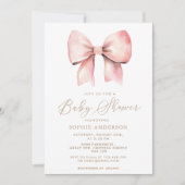 Pink Bow Minimalistisch Girl Baby Dusche Einladung (Vorderseite)