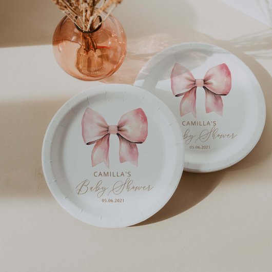 Pink Bow Minimalistisch Girl Baby Dusche Pappteller