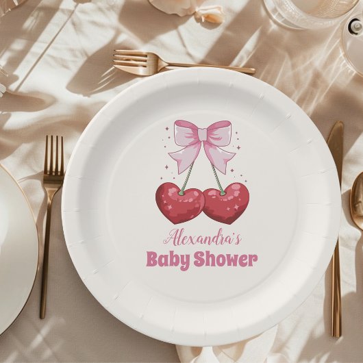 Pink Bow Minimalistisch Girl Baby Dusche Pappteller