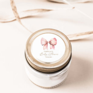Pink Bow Minimalistisch Girl Baby Dusche Runder Aufkleber