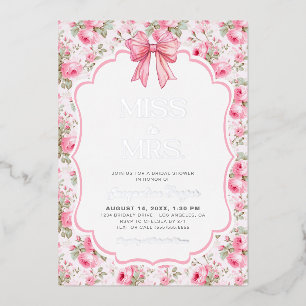 Pink Bow Miss Brautparty Real Silver Folieneinladung
