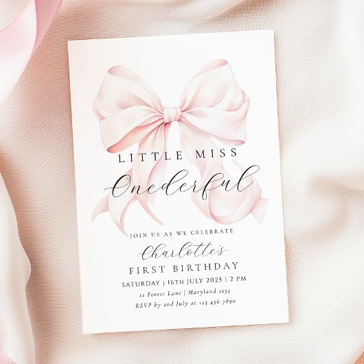 Pink Bow Miss Onederful Einladung zum ersten Gebur