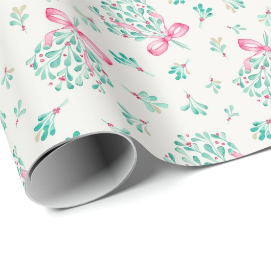 Pink Bow Mistletoe Baby Dusche Packpapier (Rolleneckpunkt)