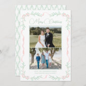 Pink Bow Mistletoe Grüne Weihnachten Zwei Fotos (Vorne/Hinten)