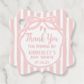 Pink Bow mit Streifen Popcorn Babydusche Geschenkanhänger (Vorderseite)