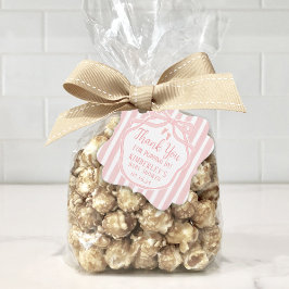 Pink Bow mit Streifen Popcorn Babydusche Geschenkanhänger