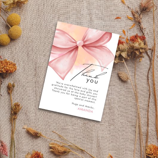 Pink bow Modern Baby Dusche Danke Karte