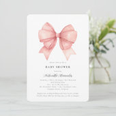 Pink Bow Modern Coquette Girl Babydusche Einladung (Stehend Vorderseite)