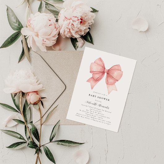 Pink Bow Modern Coquette Girl Babydusche Einladung
