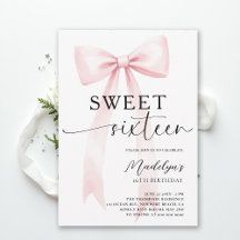 Pink Bow Modern Elegant Simple Chic Sweet 16
